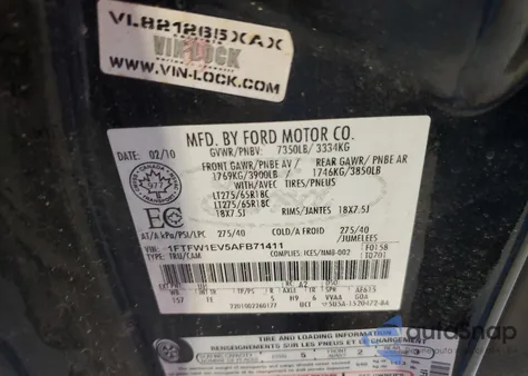 2010 Ford F-150 Fx4/Harley-Davidson/King Ranch/Lariat/Platinum/Xl/Xlt из США, поврежденный, VIN 1FTFW1EV5AFB71411